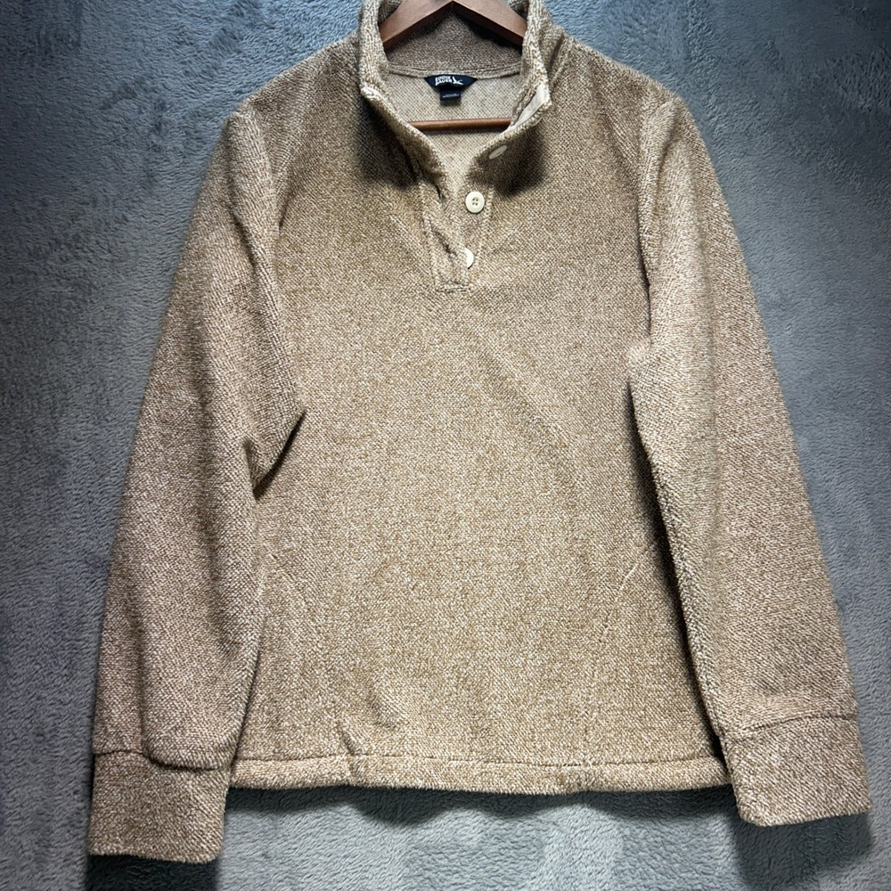 Eddie Bauer Men’s Pullover Tan Marled Fleece Henley Mock Neck Sweater Large